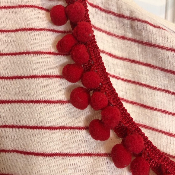 Talbots Red and White Stripes Short Sleeve Top With Pom Pom Trim Size 3XP - Picture 5 of 5